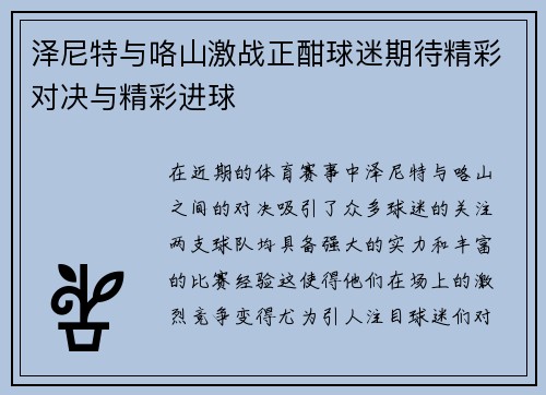 泽尼特与咯山激战正酣球迷期待精彩对决与精彩进球